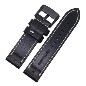 Curea de ceas Robusta din Piele Naturala - Culoare Neagra - Cusatura Alba - 24mm - WZ3978 - Img 2