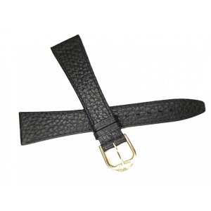 Curea de Ceas Vintage – Piele Neagră Bizonată – 20/14 mm – Grosime 2 mm – Cusătură Neagră – Cataramă Aurie - Img 2