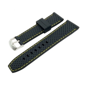 Curea silicon negru cu puncte si cusatura galbena 20mm, 22mm, 24mm WZ961
