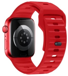 Curea Silicon Stepped pentru Apple Watch – 42/44/45/49 mm – Roșu și Bleumarin – Flexibilă și Confortabilă - Img 3