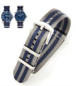 Curea Universală Nylon – 22 mm – Gri și Bleumarin – Compatibilă OMEGA, Rolex, Tudor, Hamilton, SEIKO