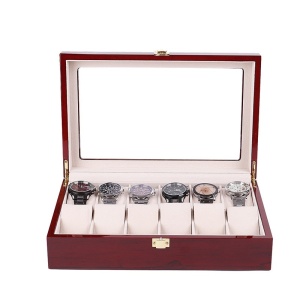 Cutie Depozitare 12 Ceasuri – Lemn Natural – Elemente Aurii – Catifea – 33x20x9 cm – WatchBox - Img 7