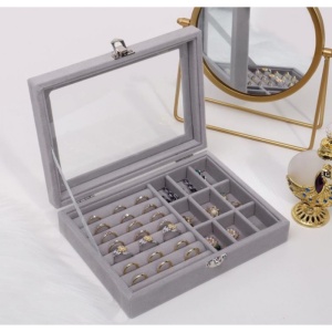 Cutie Gri pentru inele si cercei cu capac transparent WZ5329 - Img 1