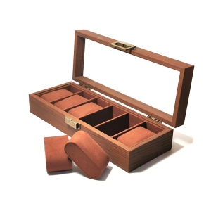 Cutie pentru ceasuri Coffee Brown cu 6 spații – Lemn, geam sticlă, catifea | CF-H24-6