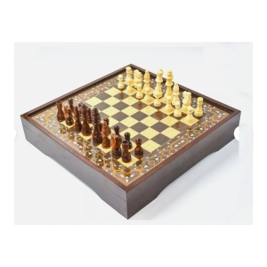 Set de Șah și Dame din Lemn „Mozaic Antic Premium” – Cadou Ideal, Realizat Manual - Img 4