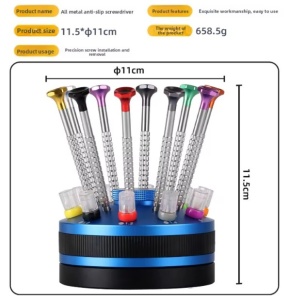 Set Șurubelnițe de Precizie cu Stand Rotativ – Aliaj Aluminiu-Cupru – Pentru Telefoane, Laptopuri, Ceasuri și Ochelari - Img 4