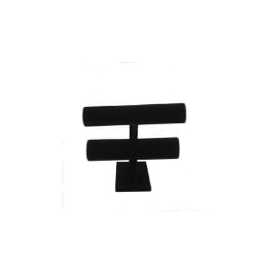 Stativ pentru Ceasuri, Brățări și Lanțuri – Catifea Gri / Negru – 2 Cilindri (26 cm și 22 cm) – Lemn și Catifea – WZ3526 - Img 2