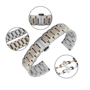 Brățară Metalică Bicoloră Argintiu-Auriu – 18/20/22/24 mm – Finisaj Mat cu Dungi Lucioase – Deployant cu Butoane – WZ897 - Img 3