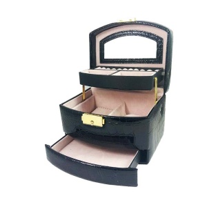 Caseta Bijuterii Piele Ecologica Lavinia Neagra / Rosie / Maro / Visiniu / Violet- Z2073 - Img 3