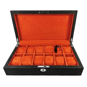 Caseta Lemn pentru 12 Ceasuri – Jacqueline – Interior Crem sau Orange – Închidere cu Cheie - Img 9