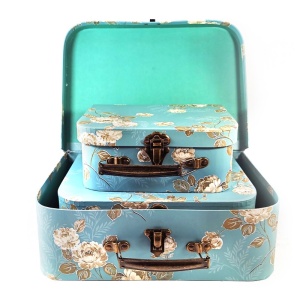 Casete Bijuterii Albastre cu Motive Florale Set 3 Bucati W4202