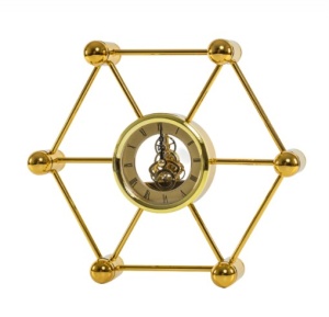 Ceas Sculptură Auriu – Formă Geometrică – Mecanism Transparent – 25x25 cm – Decor Luxos