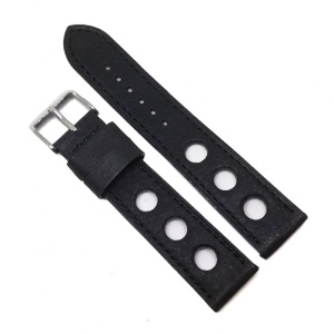 Curea Ceas „Fleurus Paris” – Piele Vițel Neagră, Design Perforat Rally (20mm)