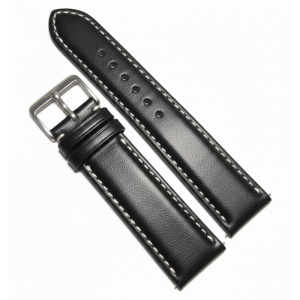 Curea Ceas „GT Contrast” – Piele Naturală, Negru cu Cusătură Albă (18mm - 24mm)