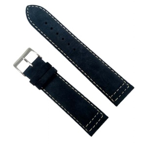 Curea Ceas Piele Naturala Albastru Inchis Cusatura Alba 22mm WZ2257