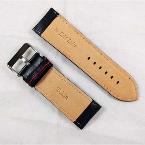 Curea Ceas Piele Naturală Neagră Cusătură Roșie 28mm WZ2360 - Img 2