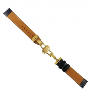 Curea Ceas Piele Neagră, Cusătură Albă & Deployant Auriu (14-24mm) - Img 2