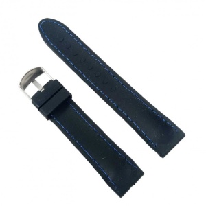 Curea Ceas Silicon Negru Cusatura Albastra 20mm 22mm WZ2125 - Img 2