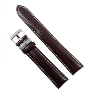 Curea Ceas XL Piele Naturala Maro Cusatura Alba 20mm 24mm WZ2310