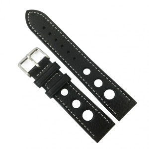 Curea de ceas din Piele Naturala - Culoare Neagra, Model cu Gaurele - 18mm, 20mm - WZ3995