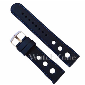 Curea de Ceas din Silicon Time Veranda – 22mm | Negru cu Cusătură Albastră și Găuri de Aerisire - Img 2