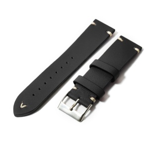Curea de ceas Neagra din piele naturala cu cusatura alba 22mm GR1638N - Img 4