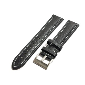 Curea de ceas Neagra din Piele Naturala cu Cusatura Alba - 22mm - GR9865 - Img 4