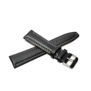 Curea de ceas Neagra din piele naturala cu dubla cusatura Alba 20mm 22mm GR268 - Img 2