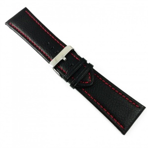 Curea de ceas Neagra din piele naturala si cusatura rosie - 28mm, 30mm, 32mm, 34mm - WZ3410 - Img 3