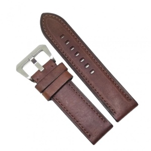 Curea de Ceas Robusta – Piele Naturală Maro Mată – 24 mm – Grosime 4 mm – Cataramă Argintie
