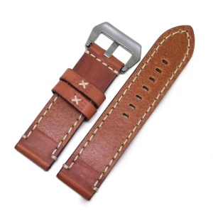 Curea de ceas Robusta din Piele Naturala - Culoare Maro, cusatura alba - 24mm - WZ4022 - Img 2