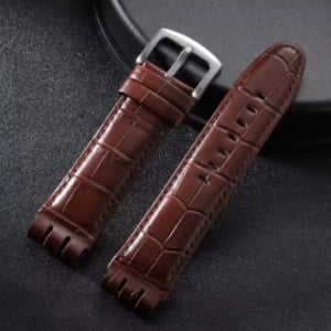Curea Piele de Vițel pentru Swatch IRONY – 23 mm – Model Bambus – Negru, Maro, Maro Deschis – Cataramă Oțel - Img 2