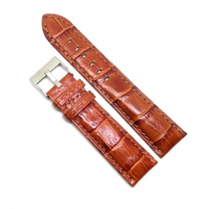 Curea Piele Naturală Maro Anti-Alergică – 22/24 mm – Imprimeu Crocodil