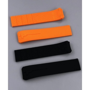 Curea Silicon Compatibilă Tissot T-Touch – 21 mm – Negru/Portocaliu – Cataramă Argintie