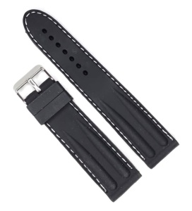 Curea Silicon Neagră cu Cusătură Albă – 22 mm – Grosime 5 mm – Cataramă Oțel – Lungime M