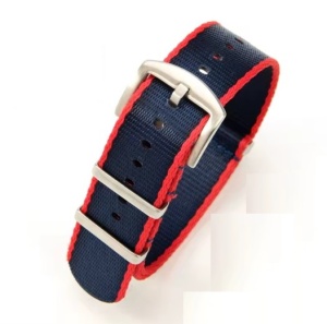Curea Universală Nylon Bleumarin cu Roșu – Stil Militar și Confort pentru Ceasul Tău 22mm