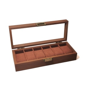 Cutie pentru ceasuri Coffee Brown cu 6 spații – Lemn, geam sticlă, catifea | CF-H24-6 - Img 3