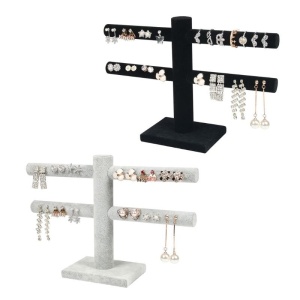 Expozor 2 Brate pentru Inele, Bratari, Lanturi, Bijuterii - Catifea Neagra / Gri - WZ3528
