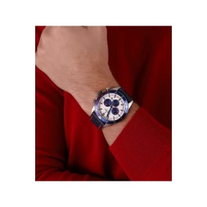 Festina Timeless Chronograph – Miyota JS25 Quartz – 43,5 mm – Cadran Argintiu/Albastru – Curea Piele Albastră - Img 2