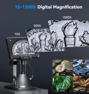 Microscop Digital – 7 inch HD, 16MP, 1200X – Pentru Reparații Ceasuri și Bijuterii - Img 3