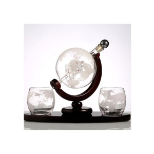 Set Decantor „World Traveler” – Glob Pământesc cu Corabie Interioară, 2 Pahare și Suport Rotativ - Img 3