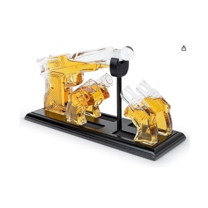 Set Decantor Whisky „Tactical Luxury” – Pușcă din Sticlă Borosilicată (850 ml) cu 4 Pahare „Bullet”
