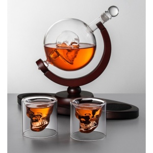Set pentru Cognac, Whiskey Sticla-decantor Cap de Mort si 2 pahare - Img 5