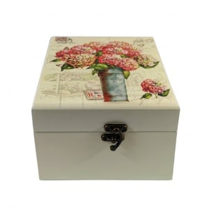 Casetă Bijuterii din Lemn Sarah Jane – Vintage cu Imprimeu Floral – Oglindă Inclusă - Img 3