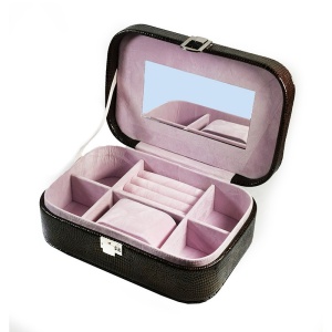 Caseta bijuterii piele ecologica DENISE rosie / neagra / camel / maro WZ1784 - Img 12