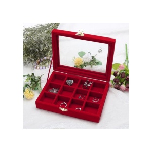 Caseta pentru bijuterii cu 12 spatii Catifea Rosie sau Fuchsia - Img 3