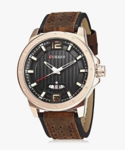 Ceas Bărbătesc Curren 8293 – Carcasă Aurie 46 mm – Cadran Negru – Curea Piele Maro-Negru