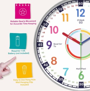 Ceas de Perete pentru Copii Time Zone – Silentios, Multicolor, 31.5×31.5 cm - Img 3