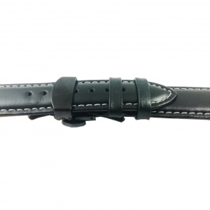Curea ceas din piele neagra cu cusatura alba + Deployant negru 14mm 16mm 18mm 20mm 22mm 24mm - Img 3