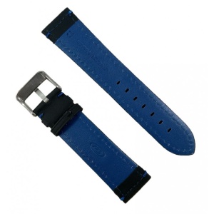 Curea Ceas Neagra Cusatura Albastra Piele Naturala 22mm WZ2279 - Img 2